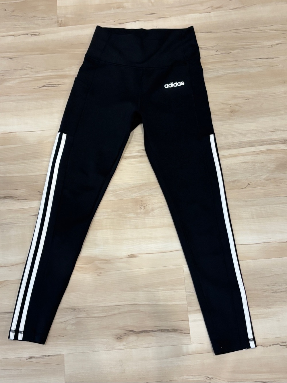 Adidas Climalite High Leggings Black White Stripe Side Pocket (S)
